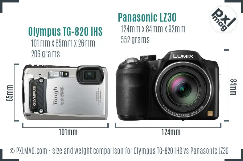 Olympus TG-820 iHS vs Panasonic LZ30 size comparison
