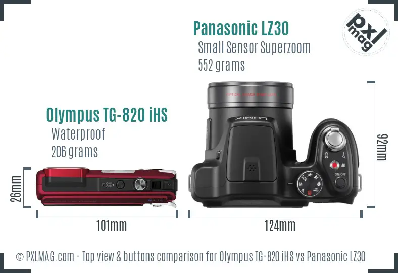 Olympus TG-820 iHS vs Panasonic LZ30 top view buttons comparison