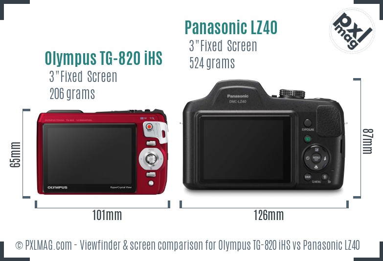 Olympus TG-820 iHS vs Panasonic LZ40 Screen and Viewfinder comparison