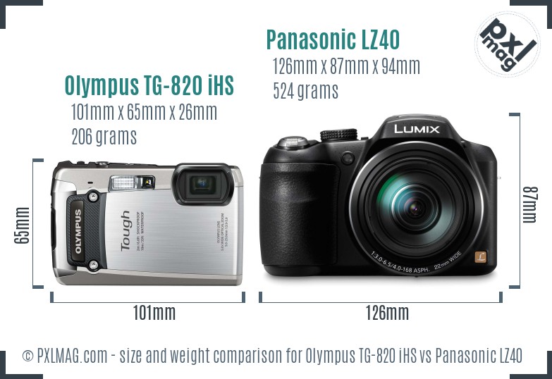 Olympus TG-820 iHS vs Panasonic LZ40 size comparison