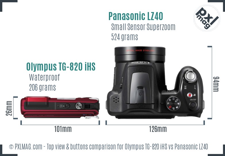 Olympus TG-820 iHS vs Panasonic LZ40 top view buttons comparison