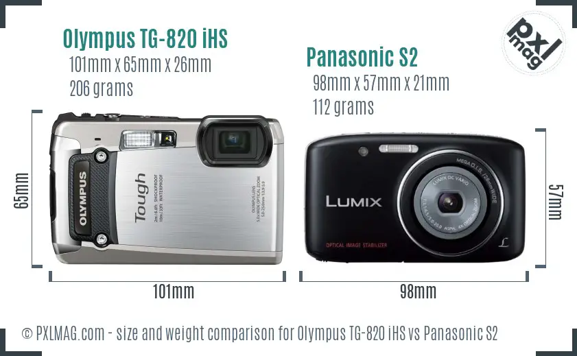 Olympus TG-820 iHS vs Panasonic S2 size comparison