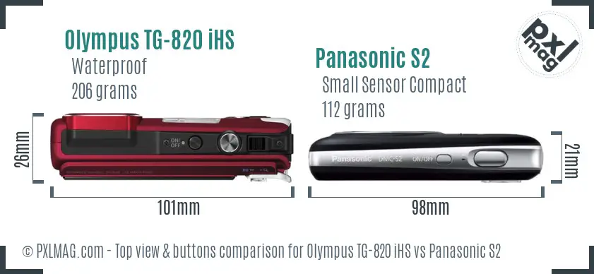 Olympus TG-820 iHS vs Panasonic S2 top view buttons comparison