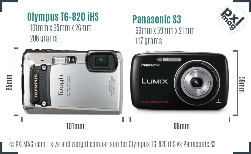 Olympus TG-820 iHS vs Panasonic S3 size comparison