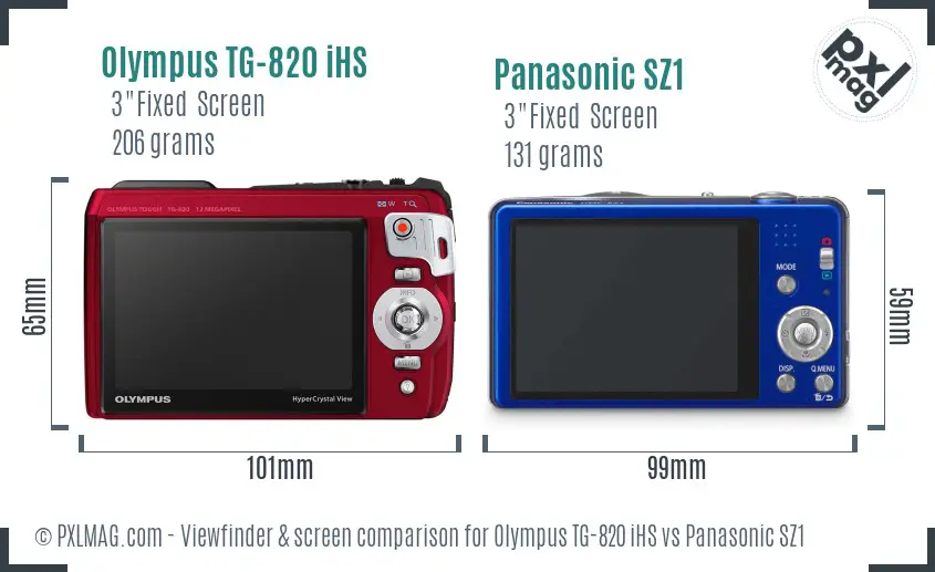 Olympus TG-820 iHS vs Panasonic SZ1 Screen and Viewfinder comparison