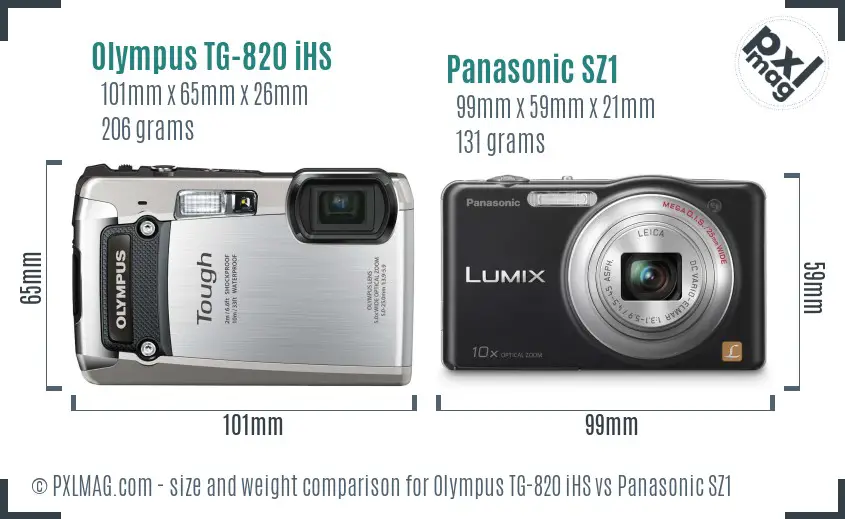 Olympus TG-820 iHS vs Panasonic SZ1 size comparison
