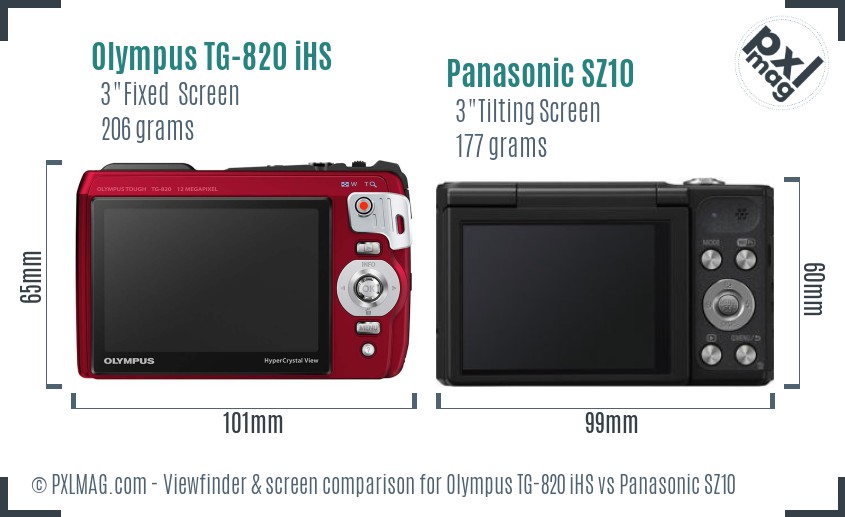 Olympus TG-820 iHS vs Panasonic SZ10 Screen and Viewfinder comparison
