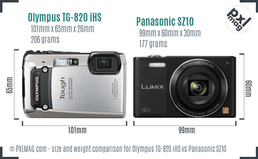 Olympus TG-820 iHS vs Panasonic SZ10 size comparison Olympus TG-820 iHS vs Panasonic SZ10 size comparison