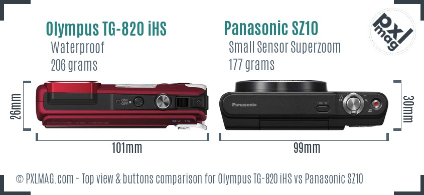 Olympus TG-820 iHS vs Panasonic SZ10 top view buttons comparison