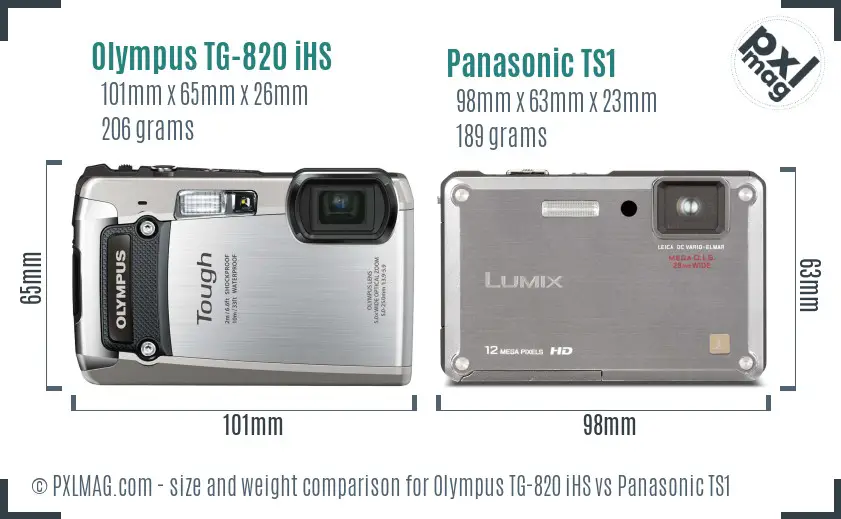 Olympus TG-820 iHS vs Panasonic TS1 size comparison