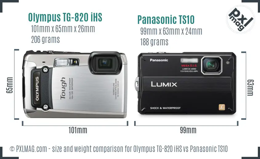 Olympus TG-820 iHS vs Panasonic TS10 size comparison