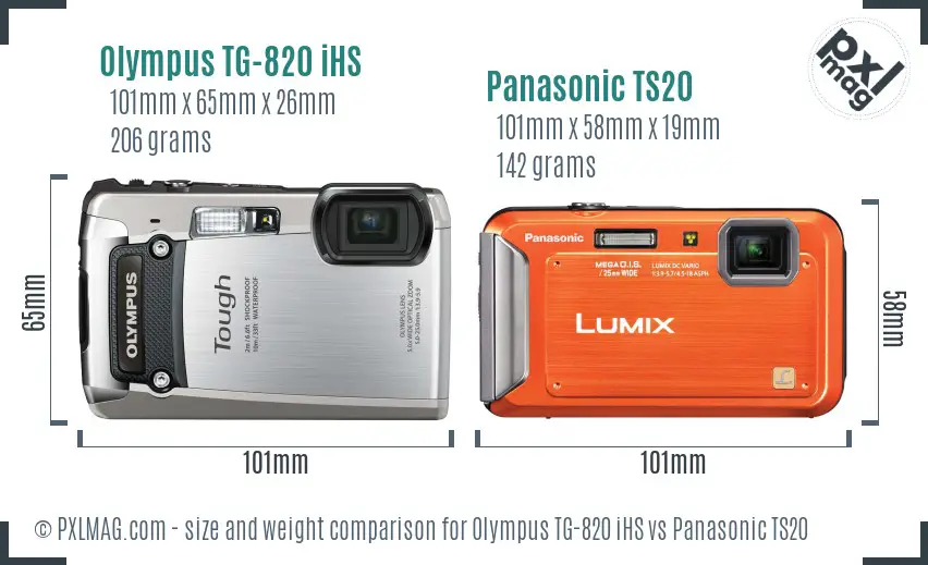 Olympus TG-820 iHS vs Panasonic TS20 size comparison Olympus TG-820 iHS vs Panasonic TS20 size comparison