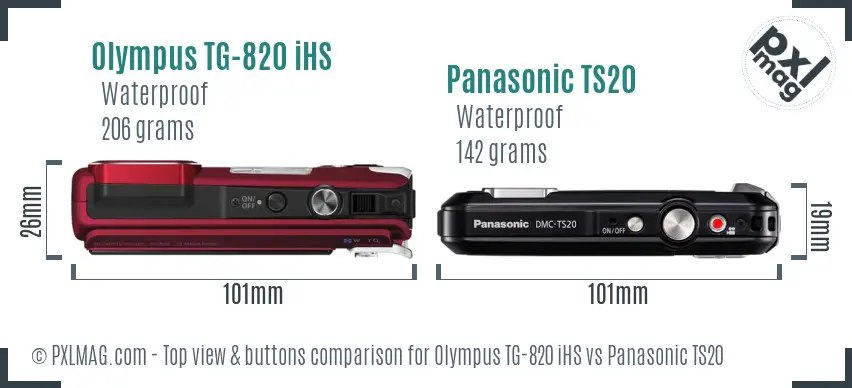 Olympus TG-820 iHS vs Panasonic TS20 top view buttons comparison Olympus TG-820 iHS vs Panasonic TS20 top view buttons comparison