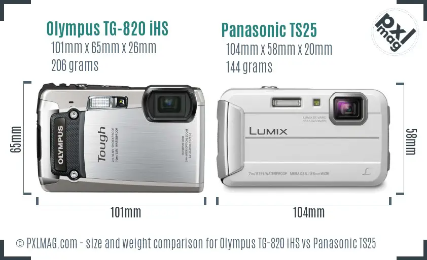 Olympus TG-820 iHS vs Panasonic TS25 size comparison Olympus TG-820 iHS vs Panasonic TS25 size comparison