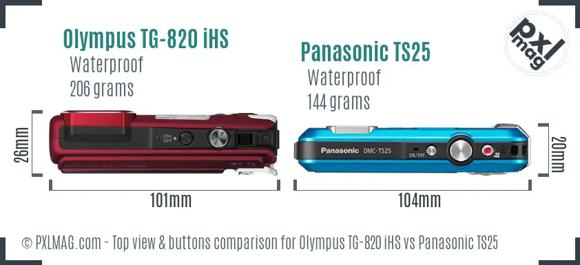 Olympus TG-820 iHS vs Panasonic TS25 top view buttons comparison Olympus TG-820 iHS vs Panasonic TS25 top view buttons comparison