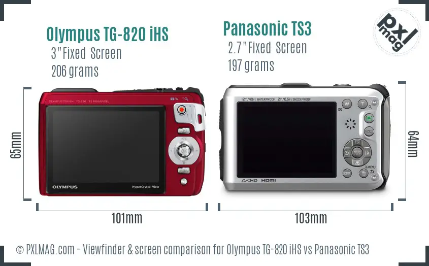 Olympus TG-820 iHS vs Panasonic TS3 Screen and Viewfinder comparison