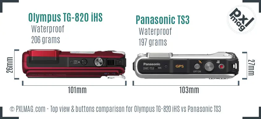 Olympus TG-820 iHS vs Panasonic TS3 top view buttons comparison