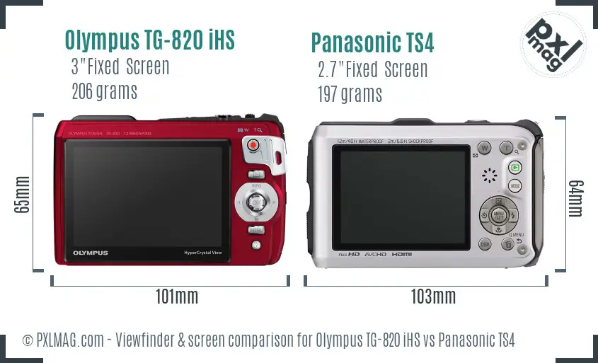 Olympus TG-820 iHS vs Panasonic TS4 Screen and Viewfinder comparison