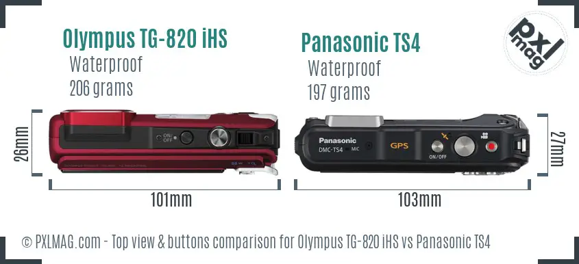 Olympus TG-820 iHS vs Panasonic TS4 top view buttons comparison