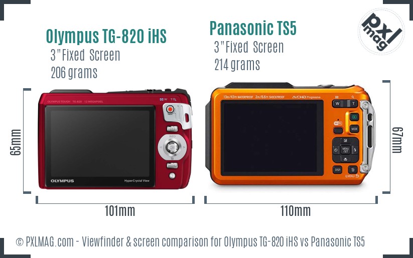 Olympus TG-820 iHS vs Panasonic TS5 Screen and Viewfinder comparison