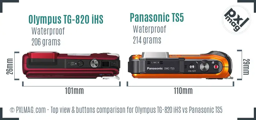 Olympus TG-820 iHS vs Panasonic TS5 top view buttons comparison