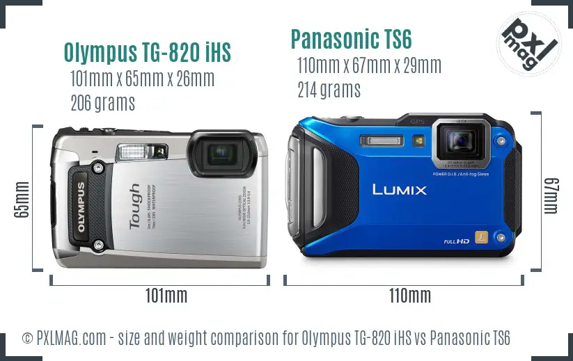 Olympus TG-820 iHS vs Panasonic TS6 size comparison