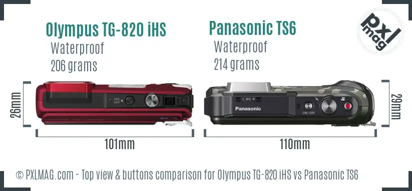 Olympus TG-820 iHS vs Panasonic TS6 top view buttons comparison