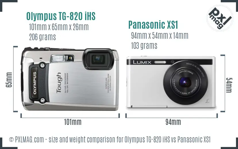 Olympus TG-820 iHS vs Panasonic XS1 size comparison