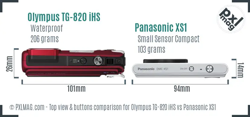 Olympus TG-820 iHS vs Panasonic XS1 top view buttons comparison