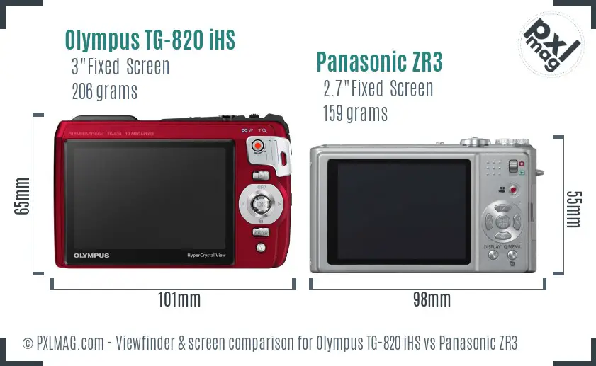 Olympus TG-820 iHS vs Panasonic ZR3 Screen and Viewfinder comparison