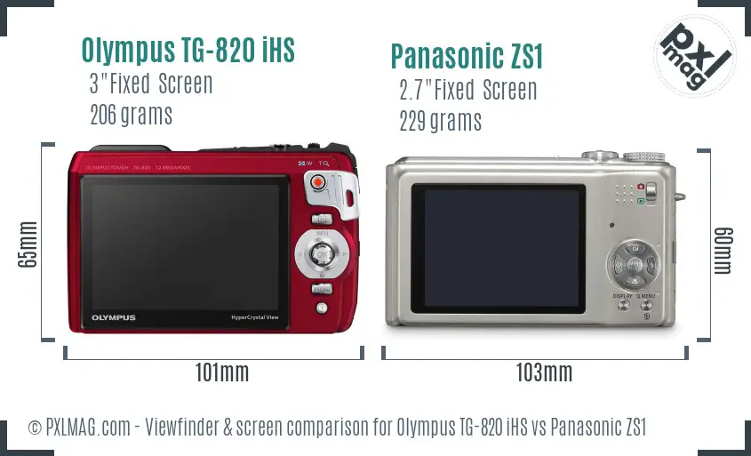 Olympus TG-820 iHS vs Panasonic ZS1 Screen and Viewfinder comparison