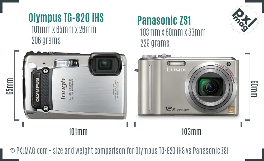 Olympus TG-820 iHS vs Panasonic ZS1 size comparison
