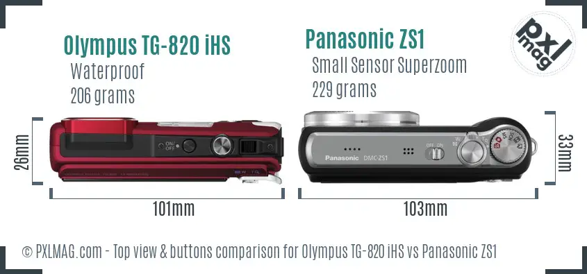Olympus TG-820 iHS vs Panasonic ZS1 top view buttons comparison