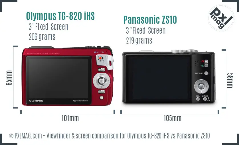 Olympus TG-820 iHS vs Panasonic ZS10 Screen and Viewfinder comparison