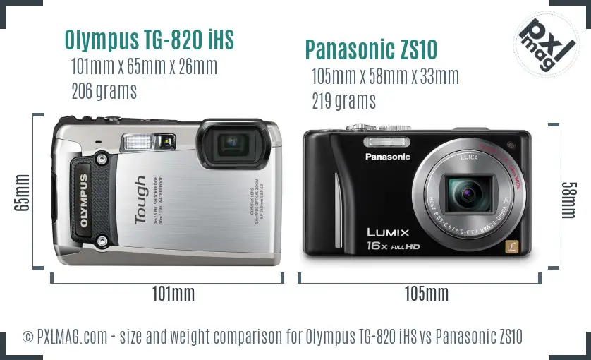 Olympus TG-820 iHS vs Panasonic ZS10 size comparison
