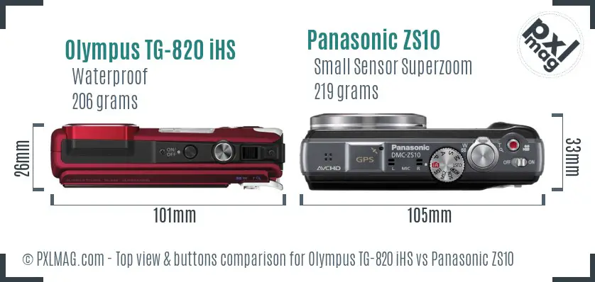 Olympus TG-820 iHS vs Panasonic ZS10 top view buttons comparison