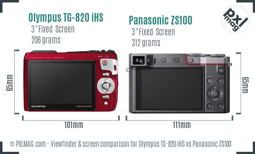 Olympus TG-820 iHS vs Panasonic ZS100 Screen and Viewfinder comparison
