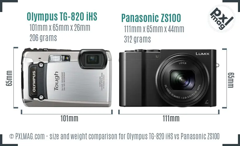 Olympus TG-820 iHS vs Panasonic ZS100 size comparison