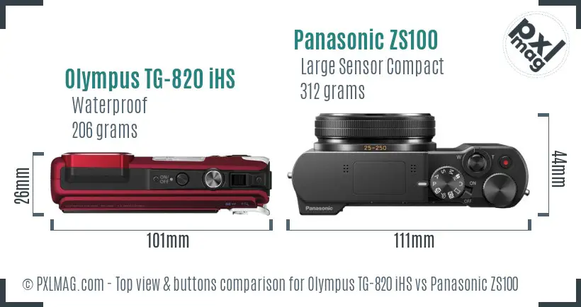 Olympus TG-820 iHS vs Panasonic ZS100 top view buttons comparison