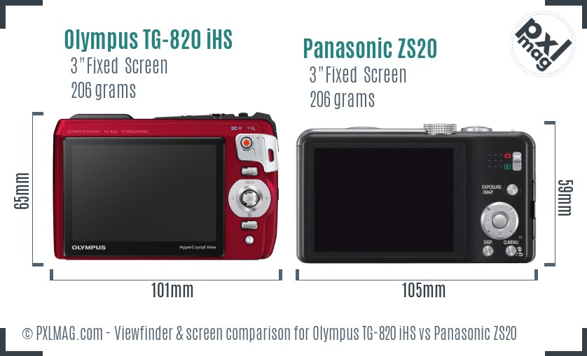 Olympus TG-820 iHS vs Panasonic ZS20 Screen and Viewfinder comparison