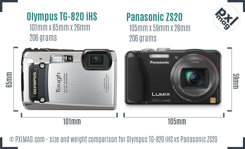 Olympus TG-820 iHS vs Panasonic ZS20 size comparison