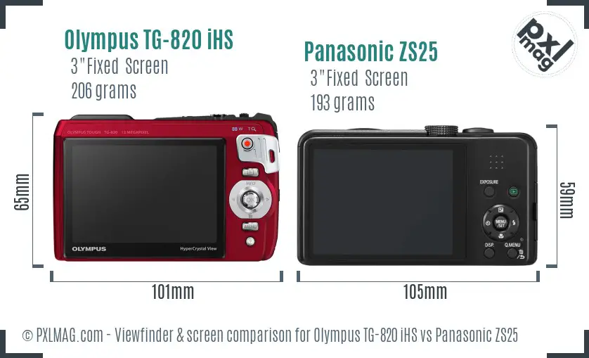 Olympus TG-820 iHS vs Panasonic ZS25 Screen and Viewfinder comparison Olympus TG-820 iHS vs Panasonic ZS25 Screen and Viewfinder comparison