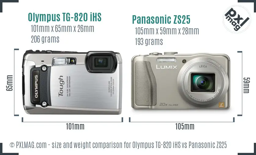 Olympus TG-820 iHS vs Panasonic ZS25 size comparison Olympus TG-820 iHS vs Panasonic ZS25 size comparison