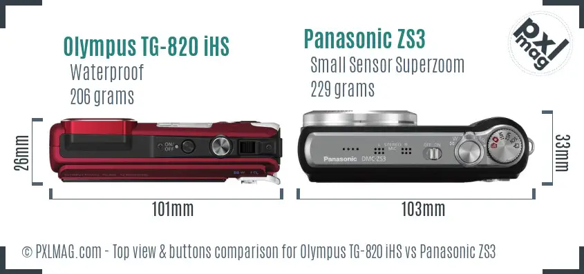 Olympus TG-820 iHS vs Panasonic ZS3 top view buttons comparison