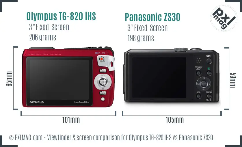 Olympus TG-820 iHS vs Panasonic ZS30 Screen and Viewfinder comparison