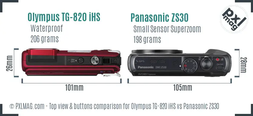 Olympus TG-820 iHS vs Panasonic ZS30 top view buttons comparison
