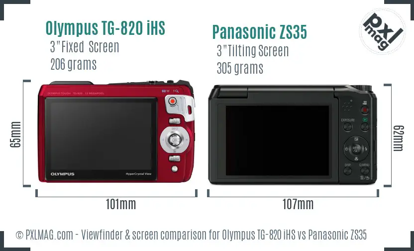 Olympus TG-820 iHS vs Panasonic ZS35 Screen and Viewfinder comparison