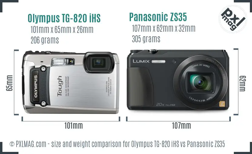 Olympus TG-820 iHS vs Panasonic ZS35 size comparison