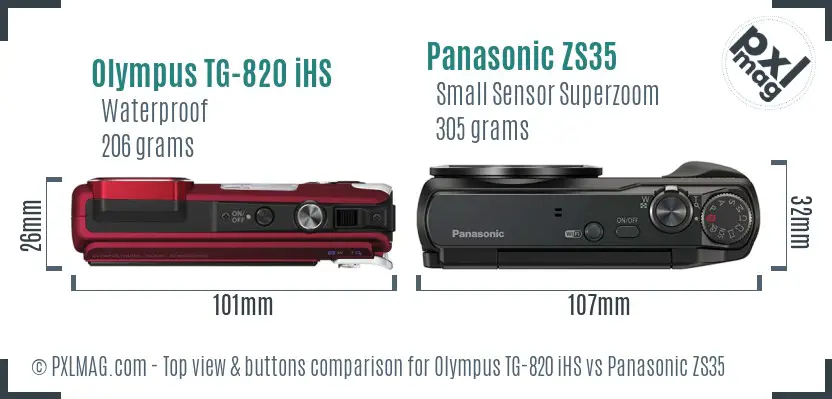 Olympus TG-820 iHS vs Panasonic ZS35 top view buttons comparison