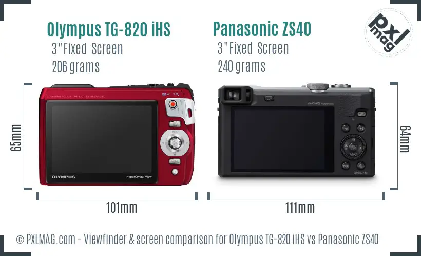 Olympus TG-820 iHS vs Panasonic ZS40 Screen and Viewfinder comparison